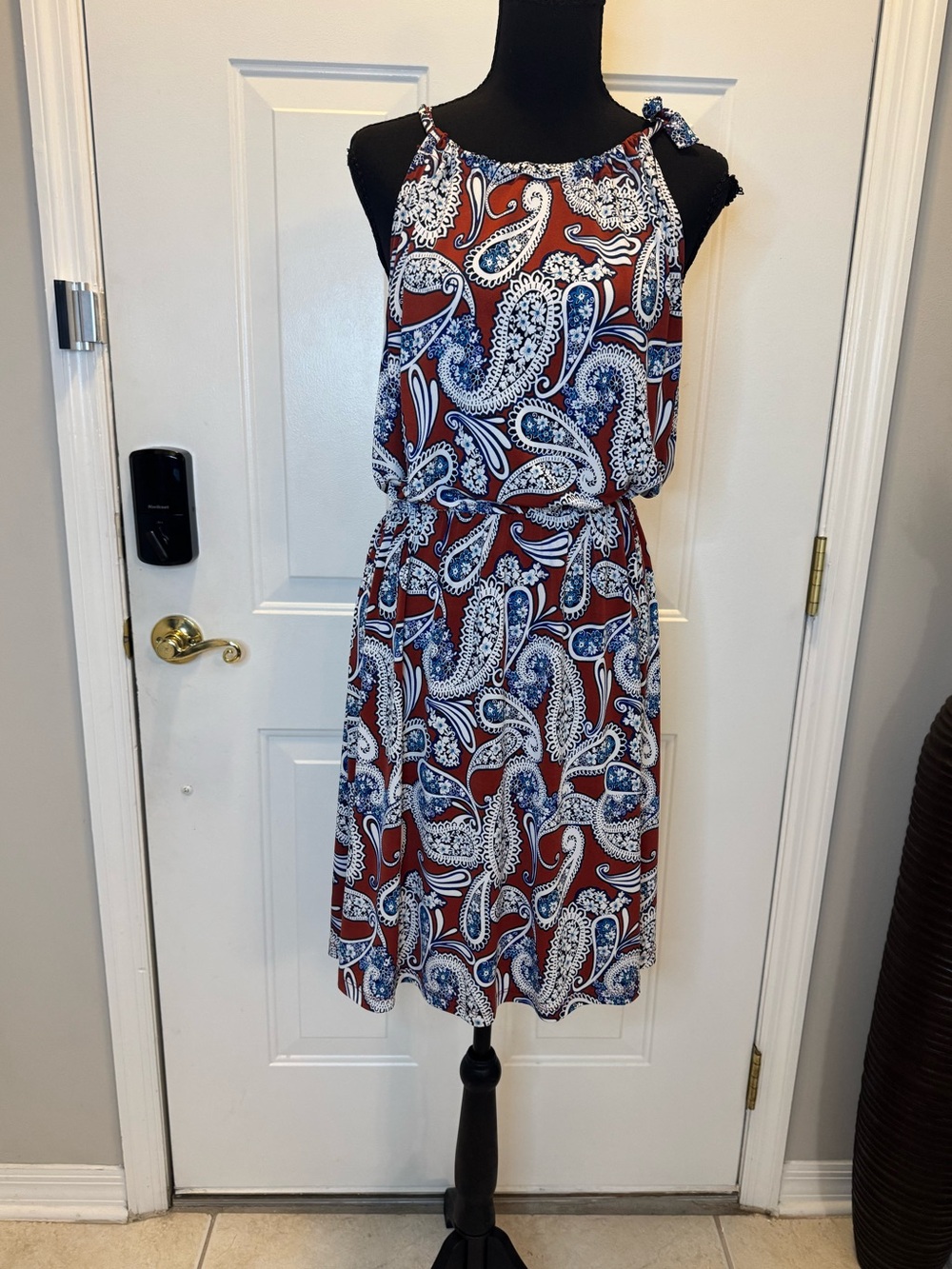 Banana Republic Burgundy Paisley Sleeveless Tie-Shoulder Dress